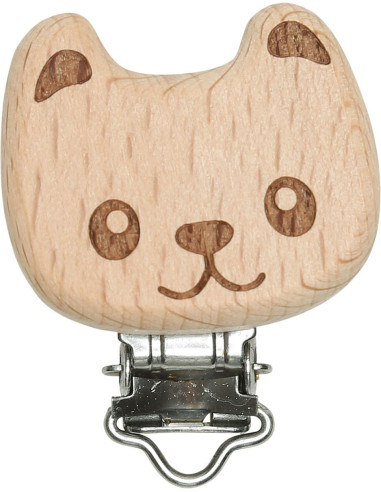 Clip attache tétine en bois - Ourson