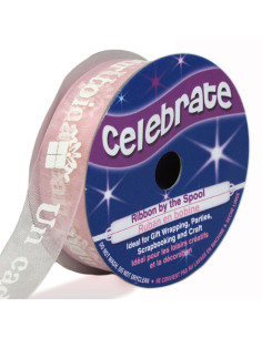 Ruban organza Celebrate rose un cadeau pour toi - 15 mm x 3.5 m