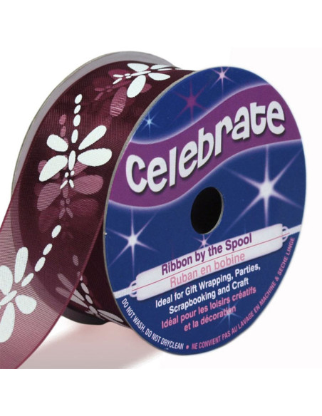 Ruban organza Celebrate libellule prune - 25 mm x 3 m