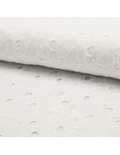 Tissu broderie anglaise grandes fleurs - Blanc