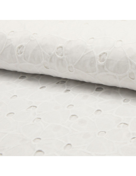 Tissu broderie anglaise grandes fleurs - Blanc