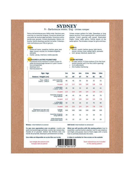 Patron de barboteuse Sydney - Ikatee