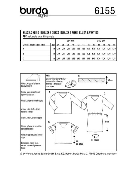 Patron de blouse et robe - Burda 6155