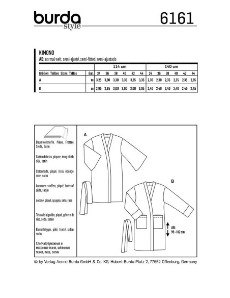 Patron de kimono - Burda 6161