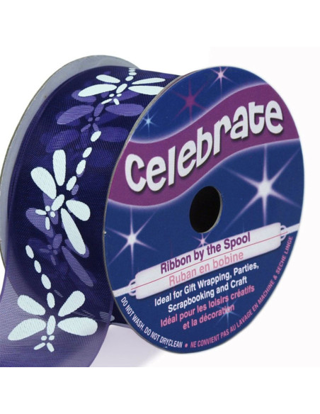 Ruban organza Celebrate libellule violette - 25 mm x 3 m
