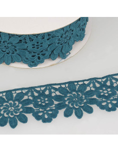 Guipure fleurs 55 mm - Bleu canard