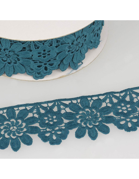 Guipure fleurs 55 mm - Bleu canard