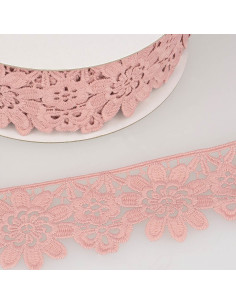 Guipure fleurs 55 mm - Rose clair
