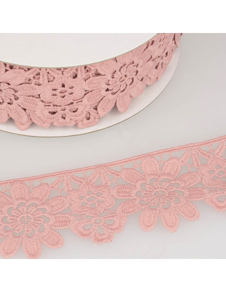 Guipure fleurs 55 mm - Rose clair