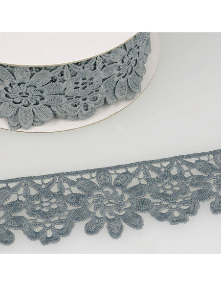 Guipure fleurs 55 mm - Gris