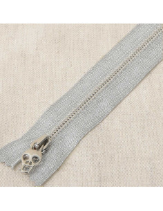 Fermeture métal lurex tête de mort - Argent