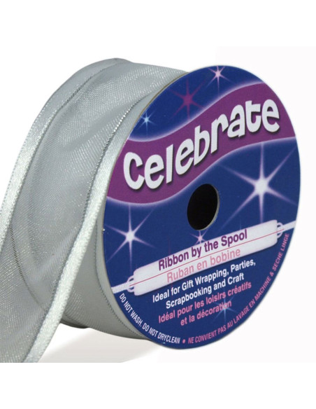 Ruban organza Celebrate blanc liseré gris - 25 mm x 4 m