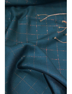 Tissu sergé de viscose carreaux bleu pétrole lurex cuivré - Églantine & Zoé 2