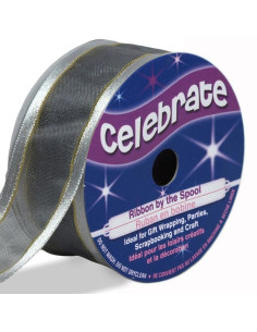 Ruban organza Celebrate argent liseré or - 25 mm x 4 m
