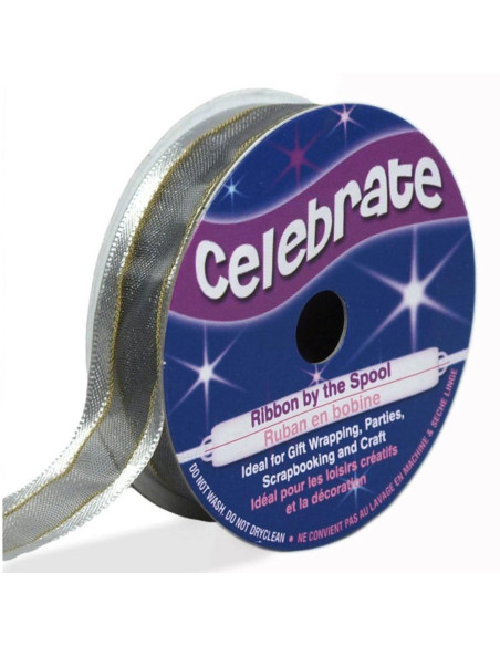 Ruban organza Celebrate argent - 15 mm x 5 m
