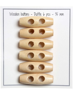 Set de 6 boutons buchette en bois clair 35 mm