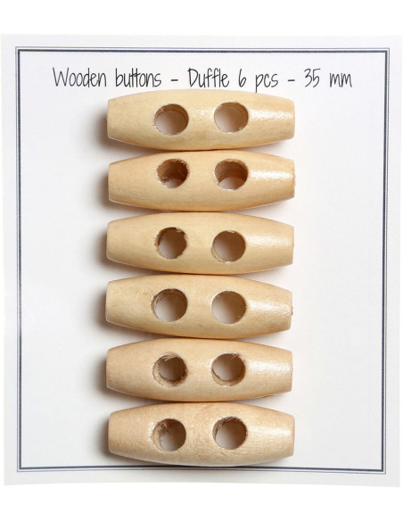 Set de 6 boutons buchette en bois clair 35 mm