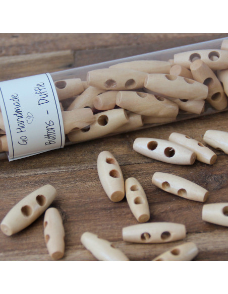 Set de 6 boutons buchette en bois clair 35 mm