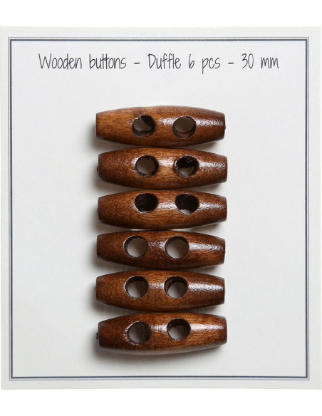 Set de 6 boutons buchette bois marron clair 30 mm
