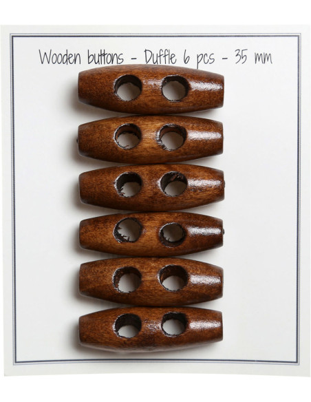 Set de 6 boutons buchette bois marron clair 35 mm
