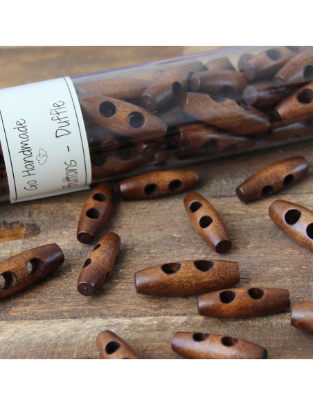 Set de 6 boutons buchette bois marron clair 35 mm