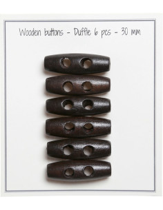 Set de 6 boutons buchette bois marron foncé 30 mm