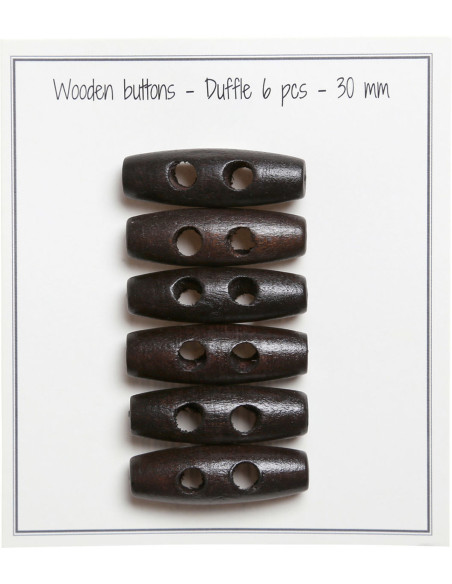 Set de 6 boutons buchette bois marron foncé 30 mm
