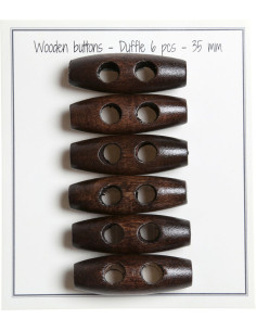 Set de 6 boutons buchette bois marron foncé 35 mm