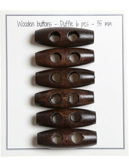 Set de 6 boutons buchette bois marron foncé 35 mm