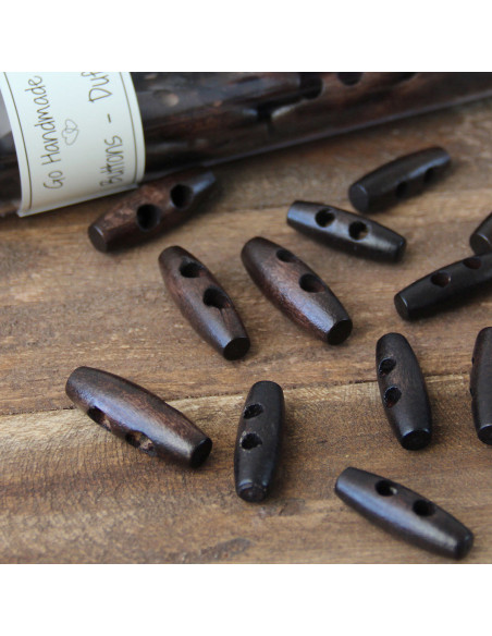 Set de 6 boutons buchette bois marron foncé 35 mm