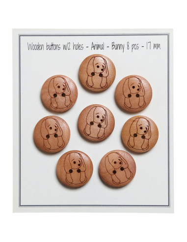 Set de 8 boutons bois 17 mm - Lapin