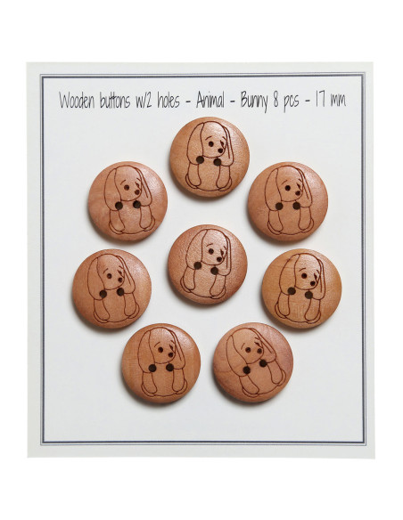 Set de 8 boutons bois 17 mm - Lapin