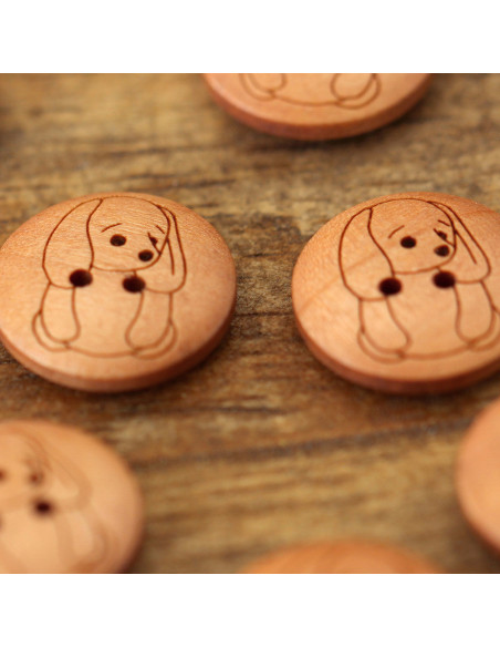 Set de 8 boutons bois 17 mm - Lapin