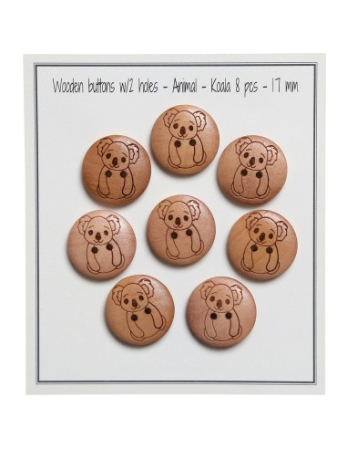 Set de 8 boutons bois 17 mm - Koala