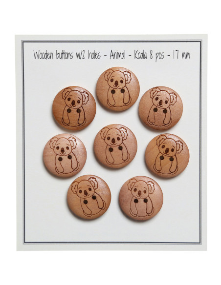 Set de 8 boutons bois 17 mm - Koala