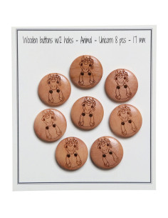 Set de 8 boutons bois 17 mm - Licorne