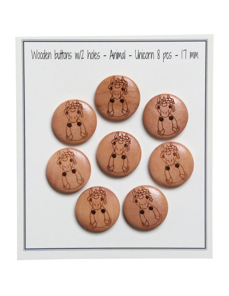 Set de 8 boutons bois 17 mm - Licorne