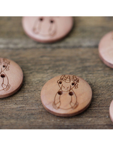 Set de 8 boutons bois 17 mm - Licorne