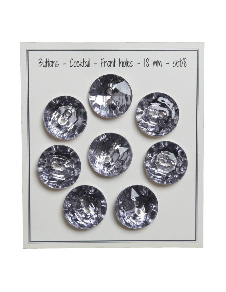 Set de 8 boutons 2 trous Cocktail 18 mm - Gris
