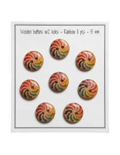 Paquet de 8 boutons en bois rainbow 15 mm