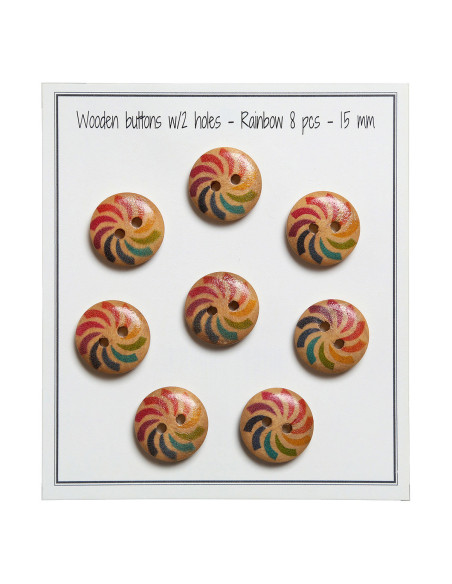 Paquet de 8 boutons en bois rainbow 15 mm