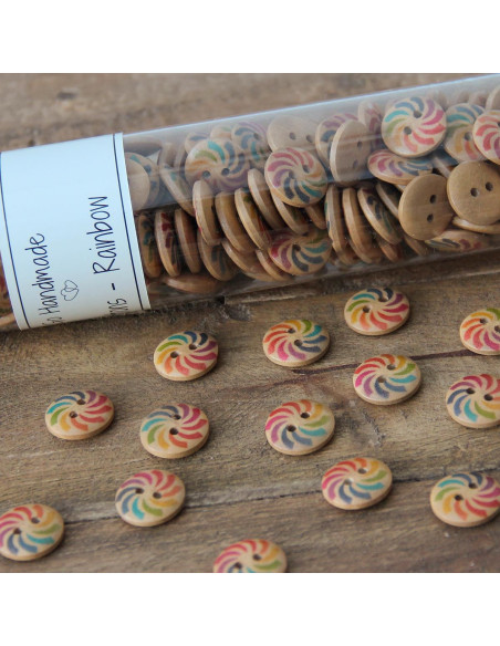 Paquet de 8 boutons en bois rainbow 15 mm