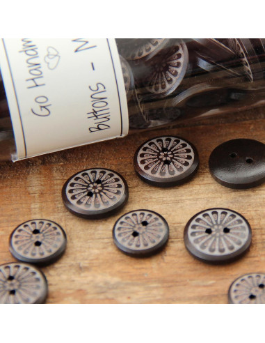 Paquet de 8 boutons en bois marguerite 15 mm