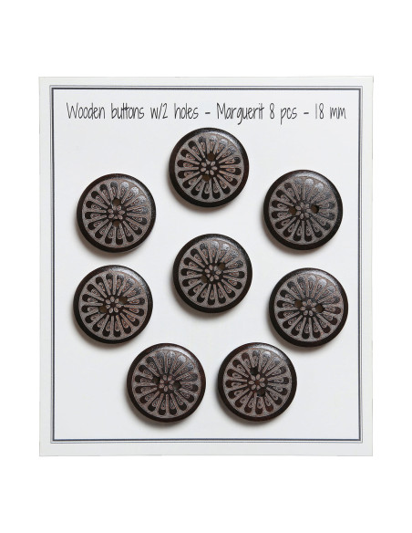 Paquet de 8 boutons en bois marguerite 18 mm