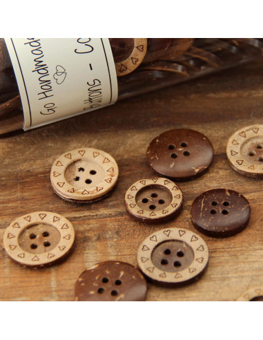Paquet de 8 boutons coco coeurs 18 mm