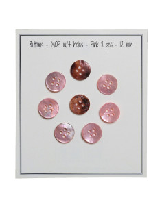 Set de 8 boutons 4 trous nacre 12 mm - Rose