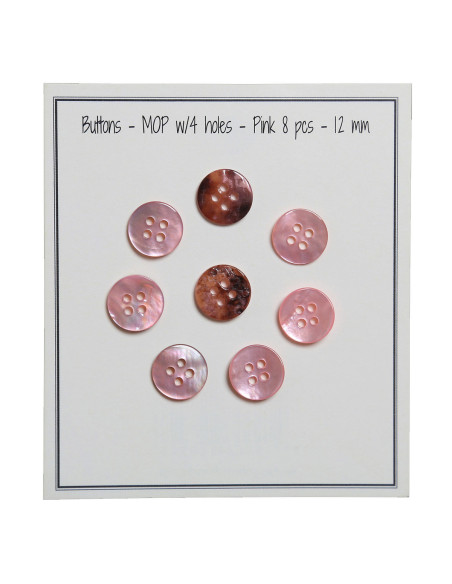 Set de 8 boutons 4 trous nacre 12 mm - Rose