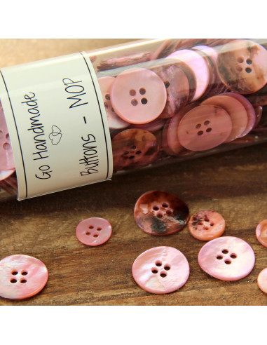 Set de 8 boutons 4 trous nacre 12 mm - Rose