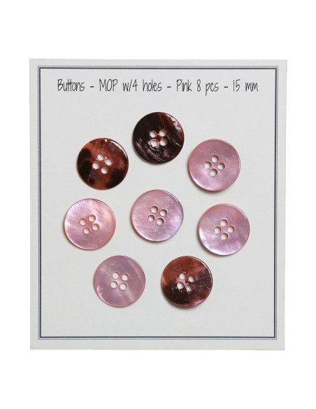 Set de 8 boutons 4 trous nacre 15 mm - Rose