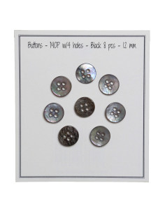 Set de 8 boutons 4 trous nacre 12 mm - Noir